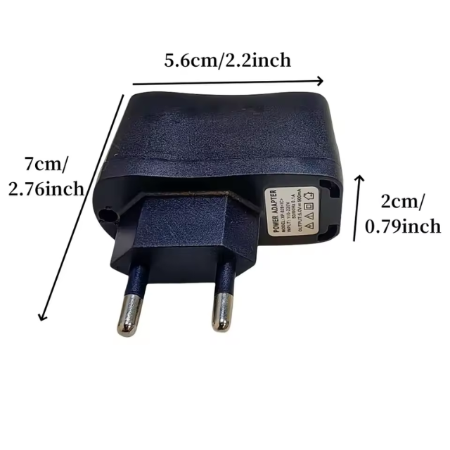 Black USB Power Adapter – 5V 0.5A Output, 10–220V Input Plug for Mobile and Small Electronics