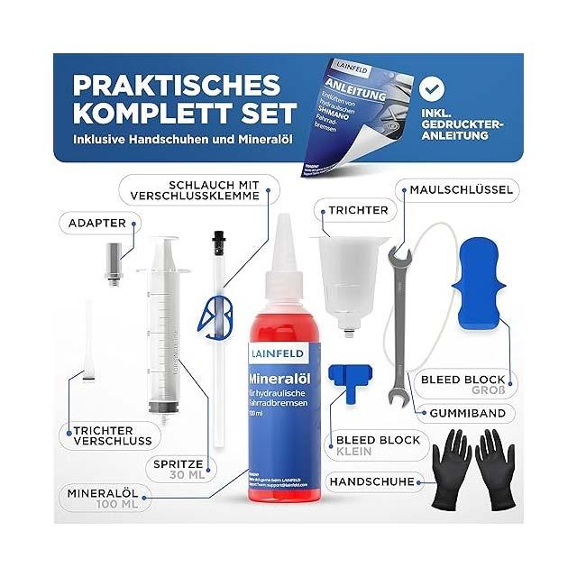 LAINFELD Brake Bleeding Kit for Shimano | Complete Disc Brake Bleed Kit with Mineral Oil for Deore XT, XTR, SLX, ULTEGRA & Dura-Ac