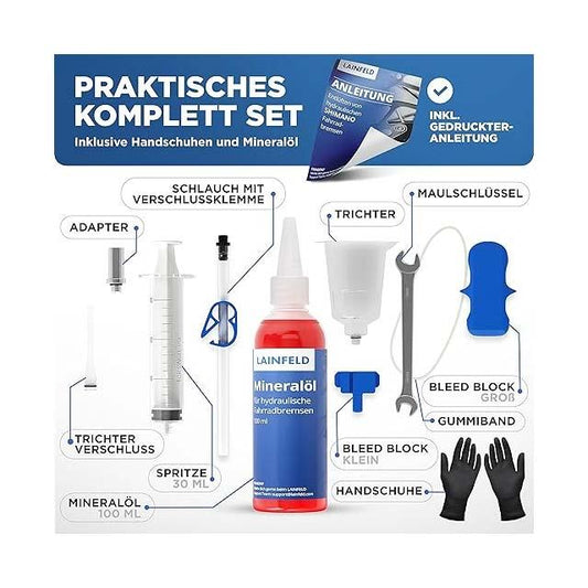 LAINFELD Brake Bleeding Kit for Shimano | Complete Disc Brake Bleed Kit with Mineral Oil for Deore XT, XTR, SLX, ULTEGRA & Dura-Ac