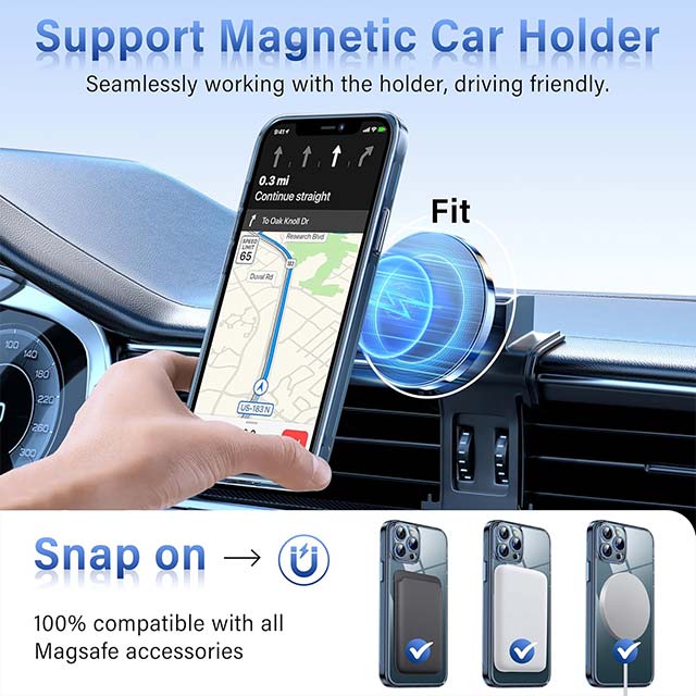 Blue Clear Magnetic Case for iPhone 12 Pro Max (6.7") – MagSafe Compatible Hard Transparent Cover with Camera Protector, Non-Yellowing, Shockproof &amp; Antiscratch Silicone Design