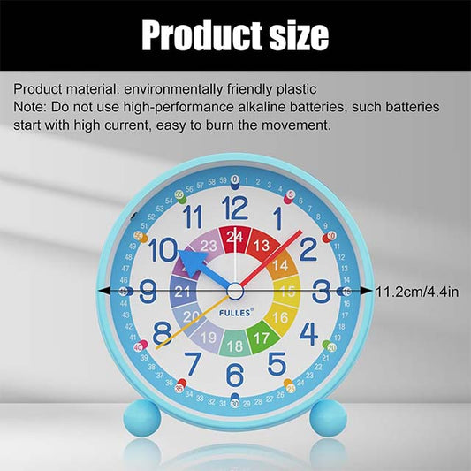 Blue Kids Alarm Clock – 4" Analog, Non-Ticking Educational Alarm Clock with Night Light &amp; Colorful Dial for Bedroom