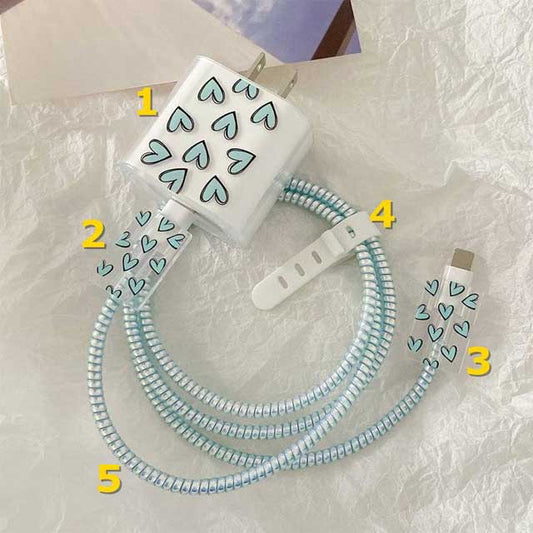 Blue Spiral Cable Protector Wrap for iPhone 20W Fast Charger – 1 Set Original Winder Cable Cord Protector