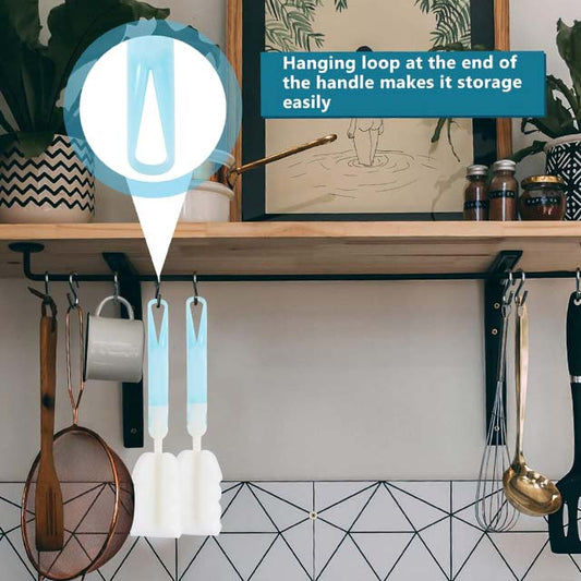 Blue Sponge Bottle Cleaning Brush Set – Premium Glass Milk Feeding Bottle Scrubber for Cups &amp; Bottles