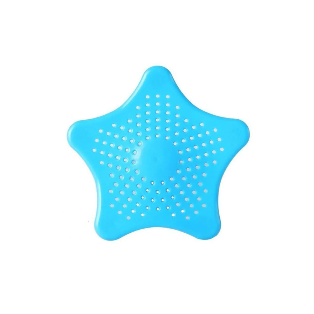 Protection de siphon en silicone - Lot de 4 capteurs de cheveux en forme d'étoile pour éviers et douches avec ventouses puissantes (bleu)