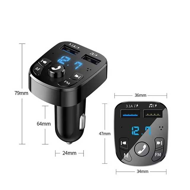 Bluetooth 5.0 FM Transmitter Car MP3 Player – Dual USB Fast Charger, FM Receiver & USB Flash Drive Plug | Wireless Car Kit