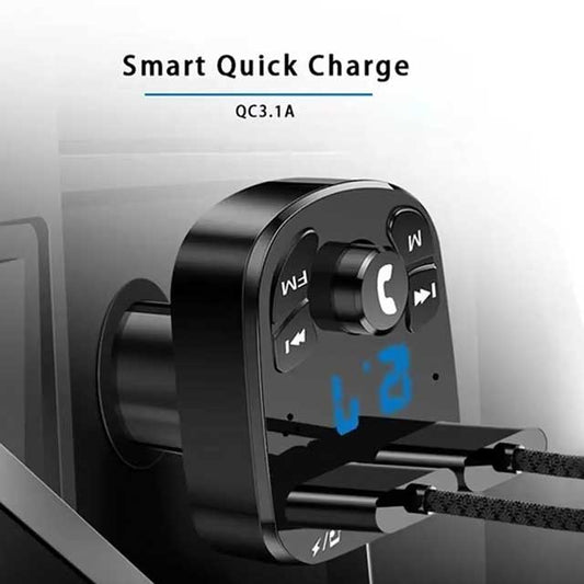 Bluetooth 5.0 FM Transmitter Car MP3 Player – Dual USB Fast Charger, FM Receiver & USB Flash Drive Plug | Wireless Car Kit