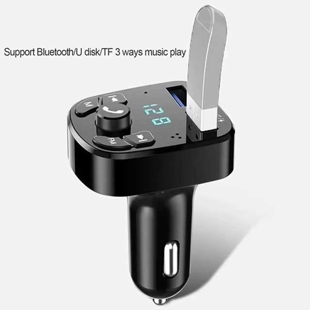 Bluetooth 5.0 FM Transmitter Car MP3 Player – Dual USB Fast Charger, FM Receiver & USB Flash Drive Plug | Wireless Car Kit