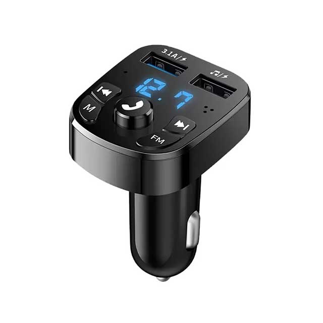 Bluetooth 5.0 FM Transmitter Car MP3 Player – Dual USB Fast Charger, FM Receiver & USB Flash Drive Plug | Wireless Car Kit