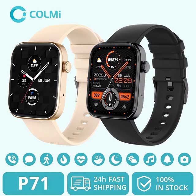 COLMI P71 Bluetooth Smartwatch – Voice Call, Health Tracking, IP68 Waterproof, Smart Alerts for Men & Women