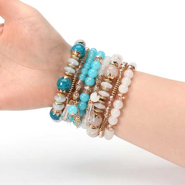 Bohemian Stackable Beaded Bracelets for Women – Multilayer Charm Bangles with Pendants | Stretch Wrist Jewelry