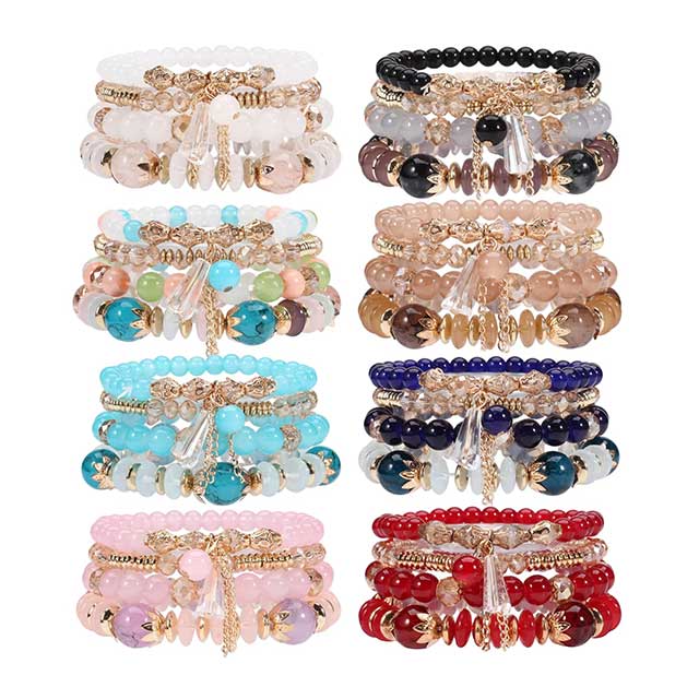 Bohemian Stackable Beaded Bracelets for Women – Multilayer Charm Bangles with Pendants | Stretch Wrist Jewelry
