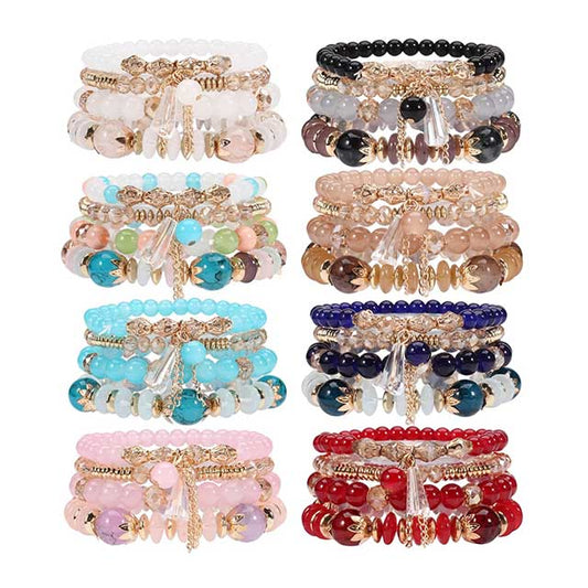 Bohemian Stackable Beaded Bracelets for Women – Multilayer Charm Bangles with Pendants | Stretch Wrist Jewelry