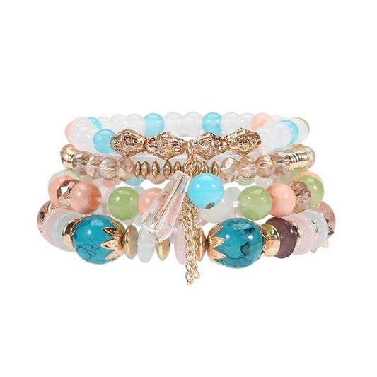 Bohemian Stackable Beaded Bracelets for Women – Multilayer Charm Bangles with Pendants | Stretch Wrist Jewelry