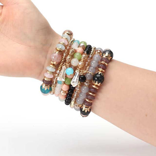 Bohemian Stackable Beaded Bracelets for Women – Multilayer Charm Bangles with Pendants | Stretch Wrist Jewelry