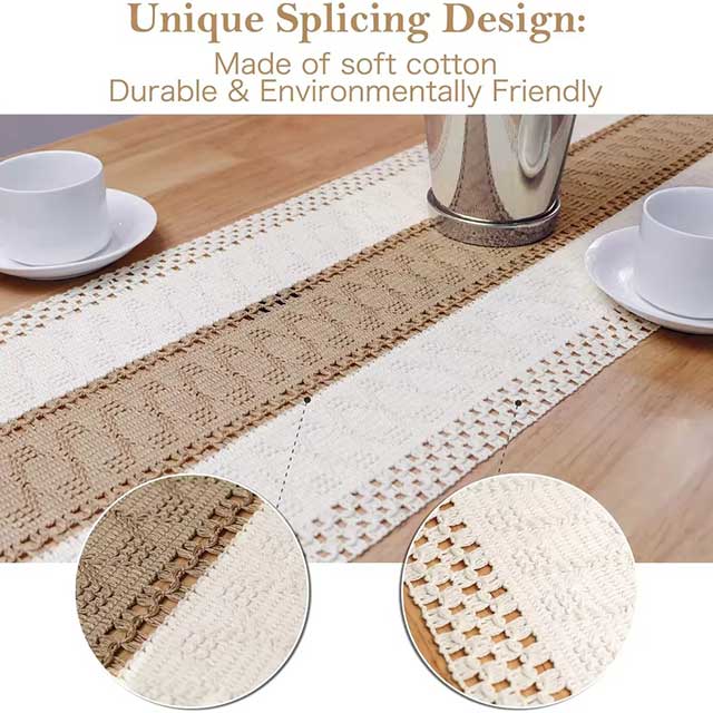 Boho Farmhouse Linen Table Runner – Rustic Macrame with Tassels for Home Decor & Events