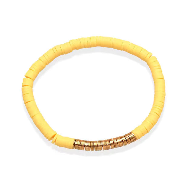 Boho-Heishi Polymer Clay Bracelet – 5mm Multicolor Stretch Beads for Women &amp; Girls, Summer Beach Jewelry in Purple, Blue, Orange, White &amp; Pink