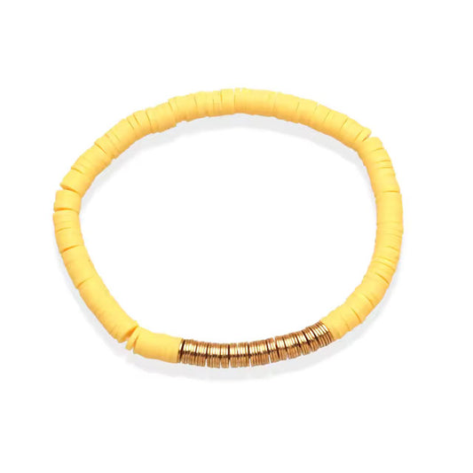 Boho-Heishi Polymer Clay Bracelet – 5mm Multicolor Stretch Beads for Women &amp; Girls, Summer Beach Jewelry in Purple, Blue, Orange, White &amp; Pink