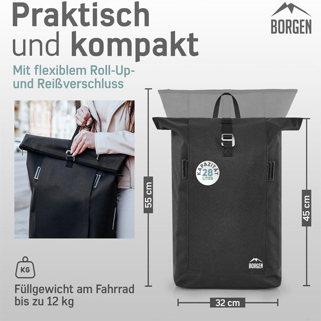 Borgen Bicycle Lifestyle Bag – 28L Versatile Pannier with Removable Laptop Compartment, Convertible Rack &amp; Shoulder Carry for Everyday Use