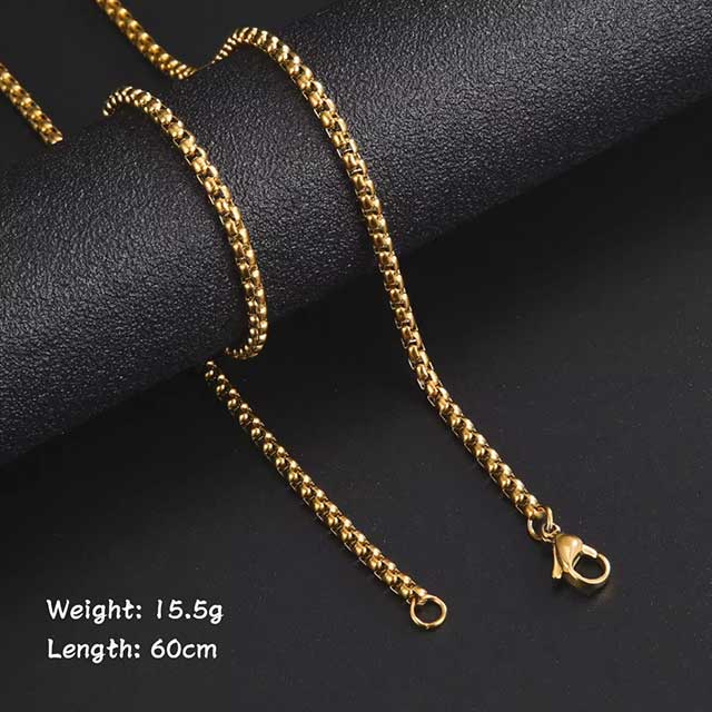 Skyrim Men’s 60cm Box Chain Necklace – Stainless Steel Punk Link Chain in Black & Gold Colors