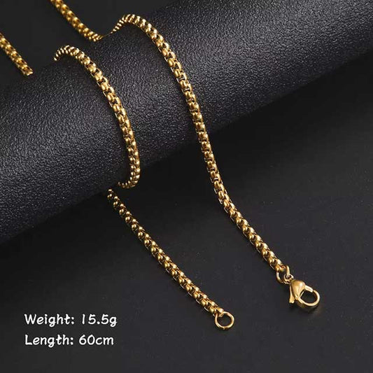 Skyrim Men’s 60cm Box Chain Necklace – Stainless Steel Punk Link Chain in Black & Gold Colors