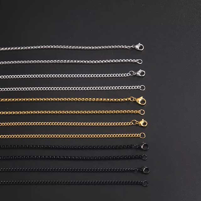 Skyrim Men’s 60cm Box Chain Necklace – Stainless Steel Punk Link Chain in Black & Gold Colors