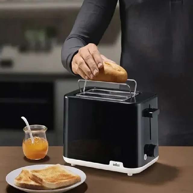 Braun Breakfast1 HT1010 Double Slot Toaster – 900W, 8 Roasting Levels &amp; Defrost Function in Durable Black Plastic