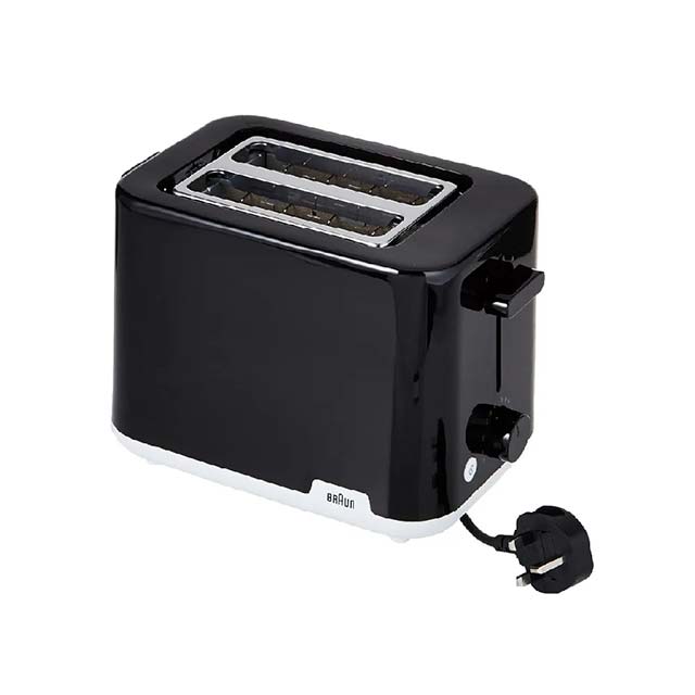 Braun Breakfast1 HT1010 Double Slot Toaster – 900W, 8 Roasting Levels &amp; Defrost Function in Durable Black Plastic