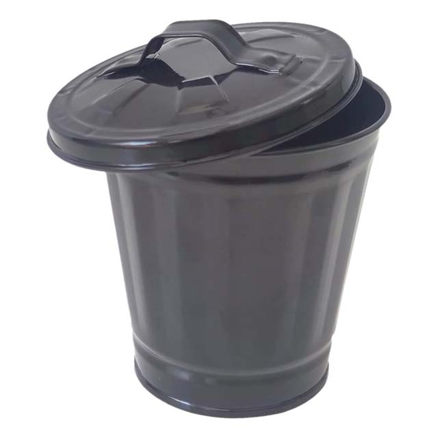 Bucket Shaped Garbage Can Lid – Cute Desktop Trash Can with Large Opening, Sturdy Iron Wastebasket for Home, Office &amp; Bedroom (Black)