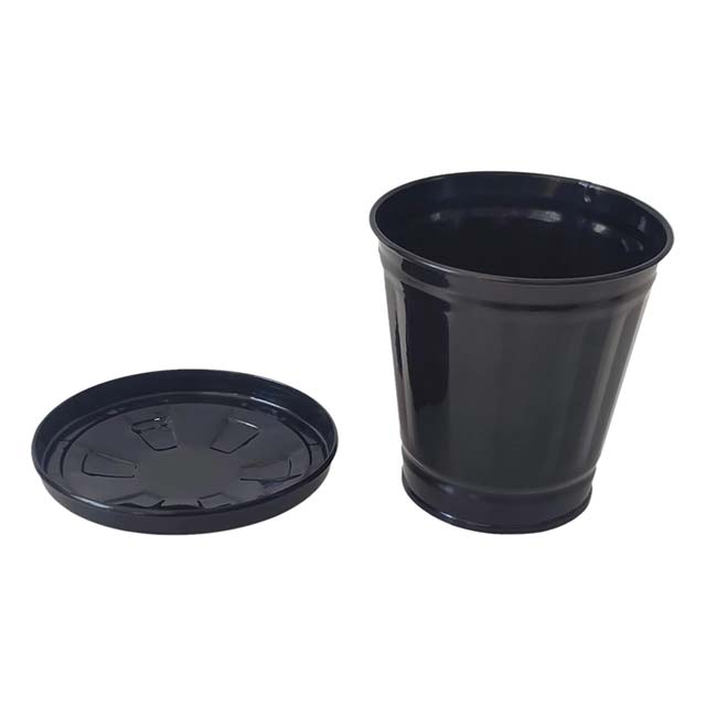 Bucket Shaped Garbage Can Lid – Cute Desktop Trash Can with Large Opening, Sturdy Iron Wastebasket for Home, Office &amp; Bedroom (Black)