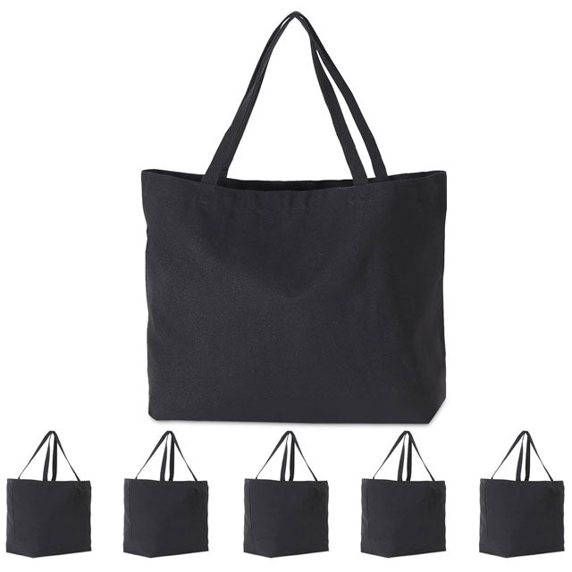 Bulk Heavy Duty Tote Bags with Reinforced Handles – Thick Blank Black Canvas for Grocery, Travel, Beach &amp; Shopping Use