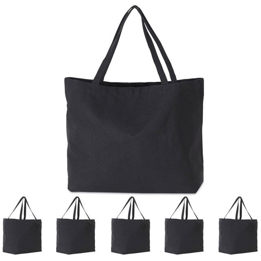 Bulk Heavy Duty Tote Bags with Reinforced Handles – Thick Blank Black Canvas for Grocery, Travel, Beach &amp; Shopping Use