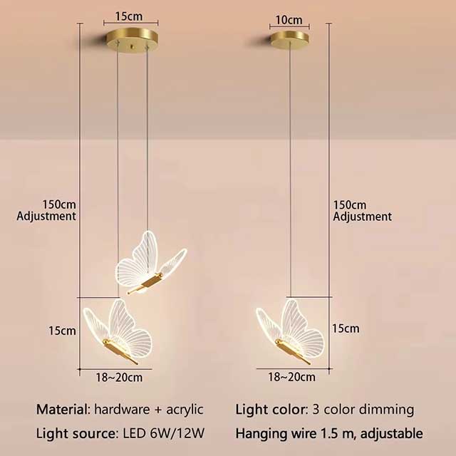Butterfly LED Pendant Light – Nordic Hanging Ceiling Lamp for Bedroom, Living Room & Home Decor