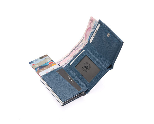 Porte-cartes Westpolo Safari grand format, portefeuille unisexe en cuir véritable à mécanisme (5550) 