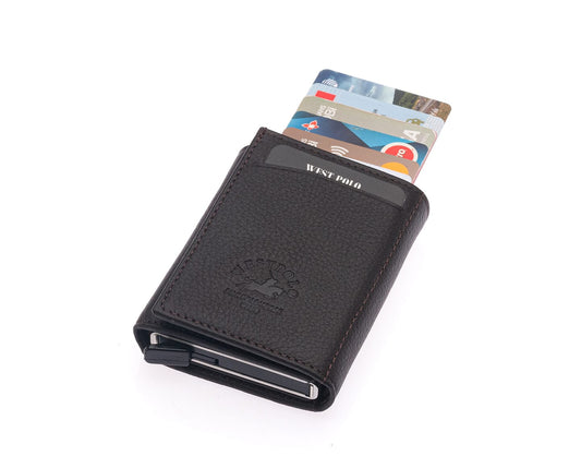Porte-cartes Westpolo Safari grand format, portefeuille unisexe en cuir véritable à mécanisme (5550) 