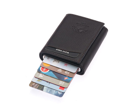 Porte-cartes Westpolo Safari grand format, portefeuille unisexe en cuir véritable à mécanisme (5550) 