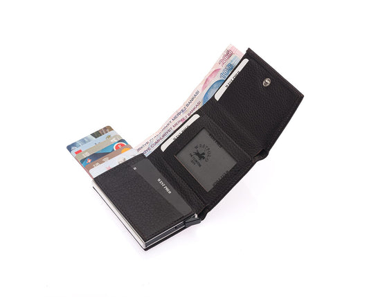 Porte-cartes Westpolo Safari grand format, portefeuille unisexe en cuir véritable à mécanisme (5550) 