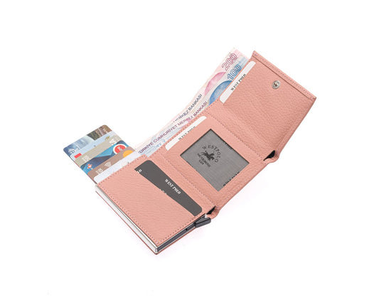 Porte-cartes Westpolo Safari grand format, portefeuille unisexe en cuir véritable à mécanisme (5550) 