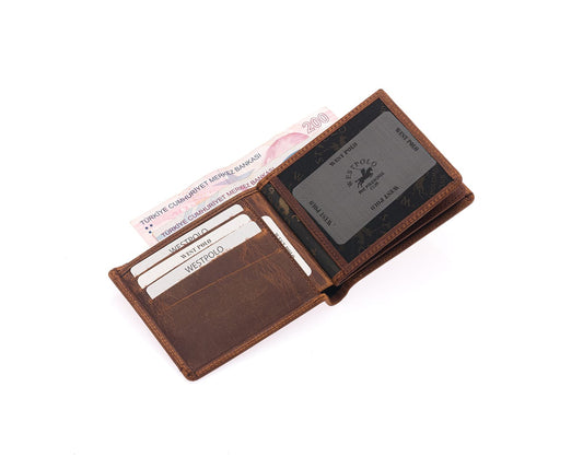 Westpolo Genuine Tumbled Leather Men's Leather Wallet with Card Compartment and Coin Compartment (558C)