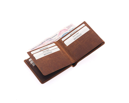 Westpolo Genuine Tumbled Leather Men's Leather Wallet with Card Compartment and Coin Compartment (558C)