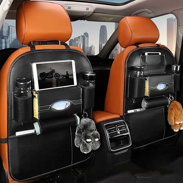 Car Seat Back Organizer – 1Pc Leather Car Storage for Kids’ Toys, Travel Essentials & Daily Use | Black Tidy Backseat Organizer for Parents & Drivers