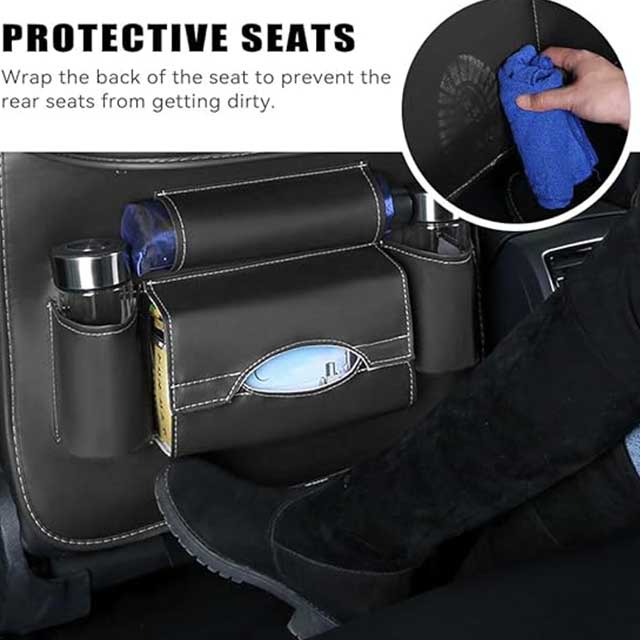 Car Seat Back Organizer – 1Pc Leather Car Storage for Kids’ Toys, Travel Essentials & Daily Use | Black Tidy Backseat Organizer for Parents & Drivers