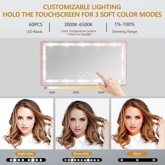 Car Sun Visor Vanity Mirror with LED Lights – 3 Color Lighting Modes & Dimmable Touch Control – Built-in Car Sun Visor Organizer & Interior Beauty Mirror for Women