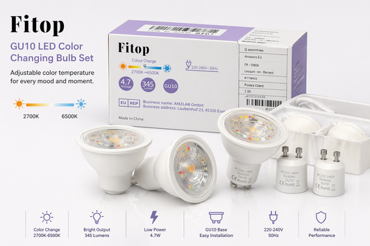 Fitop GU10 LED Smart Bulb Set – 4.7W, 345 Lumens, Color Change 2700K–6500K, 220–240V