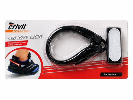 Crivit Sports LED Rope Light for Shoes | Safety LED Clip Band for Running, Cycling, Walking & Outdoor Activities | Black