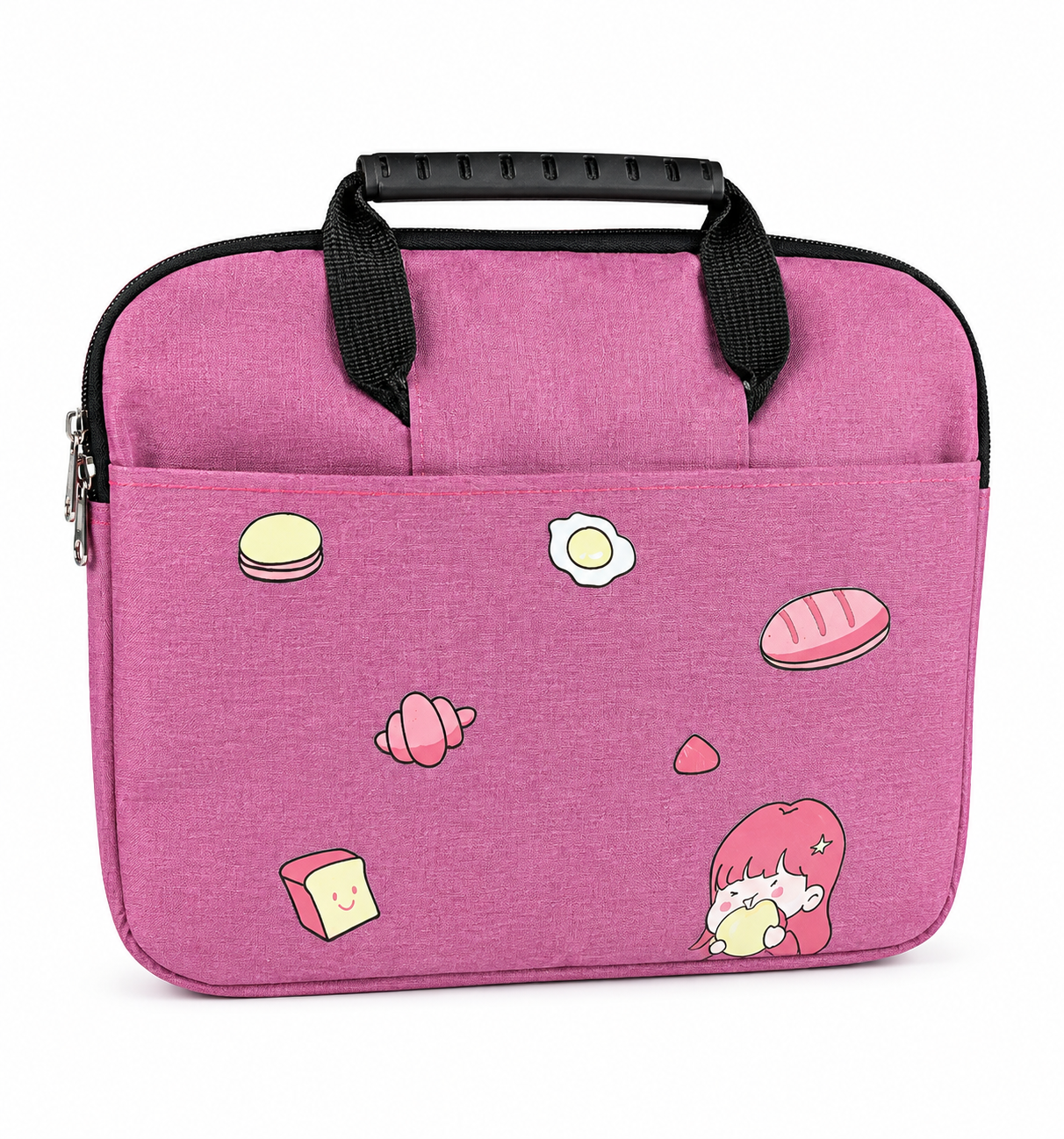 Cute Pink Ipad Sleeve Carrying Case or Lunch Bag 28 × 22.5 cm | Cartoon Protective Ipad Bag with Handle & Zipper