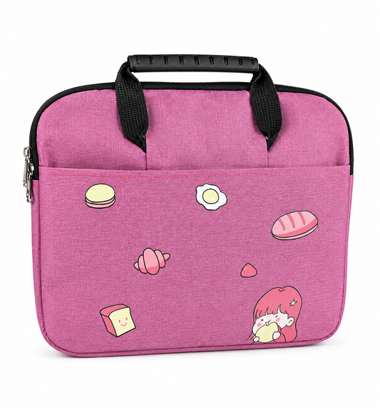Cute Pink Ipad Sleeve Carrying Case or Lunch Bag 28 × 22.5 cm | Cartoon Protective Ipad Bag with Handle & Zipper
