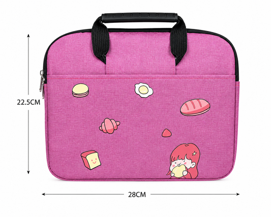 Cute Pink Ipad Sleeve Carrying Case or Lunch Bag 28 × 22.5 cm | Cartoon Protective Ipad Bag with Handle & Zipper