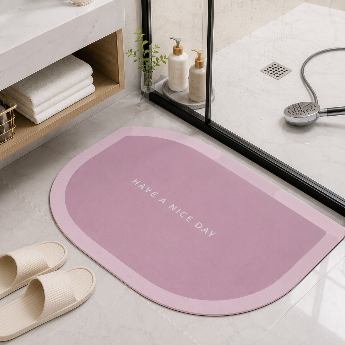 Minimalist Non-Slip Absorbent Bath Mat – Soft Quick-Dry Bathroom Floor Mat for Shower, Bathtub & Sink (57 × 37.5 cm)