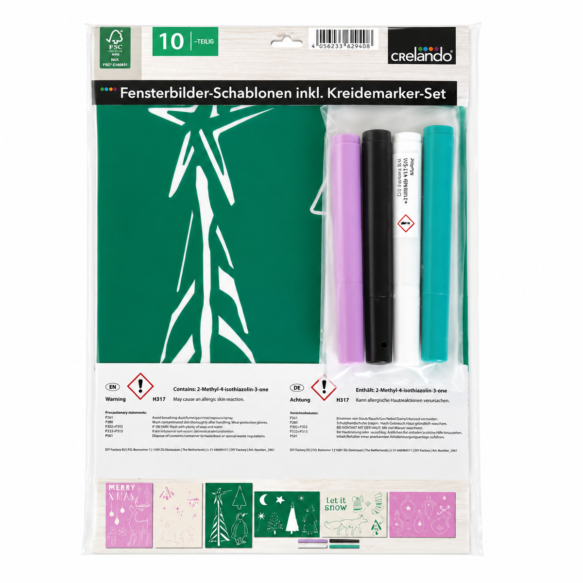 Pochoirs et marqueurs craie pour vitres de Noël – Kit de pochoirs réutilisables pour la décoration de vitres (10 pièces)
