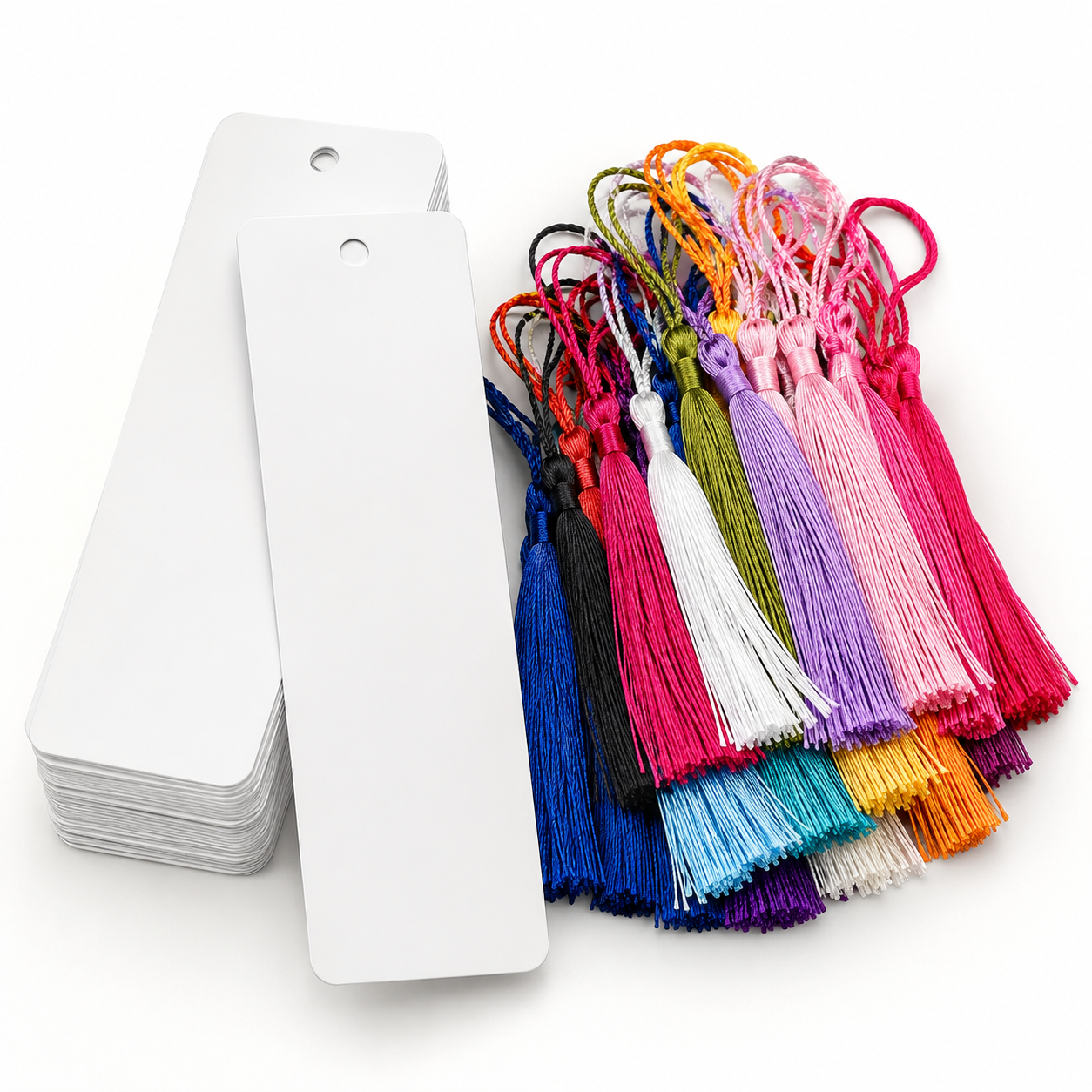 57 Dye Sublimation Aluminum Bookmarks Blanks (3 × 12 cm) with 31 Colorful Tassels – DIY Personalized Bookmark Craft Kit